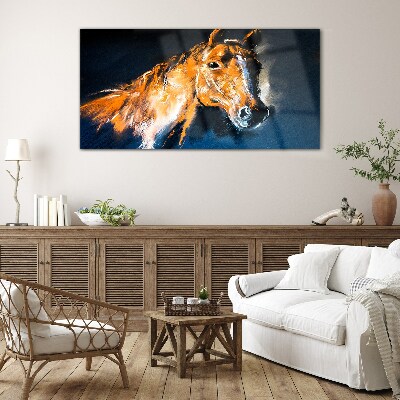 Foto op glas Portret van een paard in intense kleuren