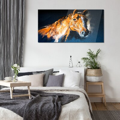 Foto op glas Portret van een paard in intense kleuren