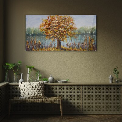 Glas foto Gouden herfst bij de vijver