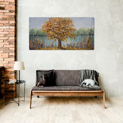 Glas foto Gouden herfst bij de vijver