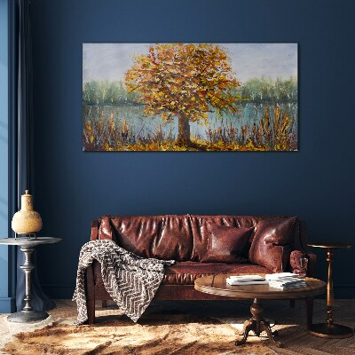 Glas foto Gouden herfst bij de vijver