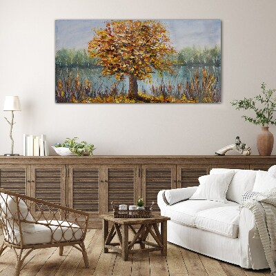 Glas foto Gouden herfst bij de vijver