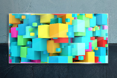 Glas foto Kleurrijke kubussen op een 3D-achtergrond
