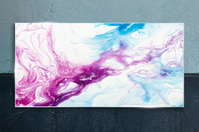 Schilderij op glas Golven van kleur in blauw en roze