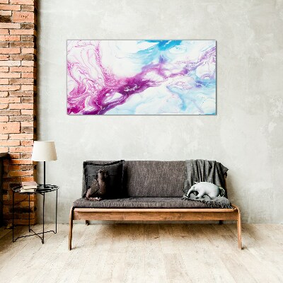 Schilderij op glas Golven van kleur in blauw en roze