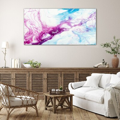 Schilderij op glas Golven van kleur in blauw en roze