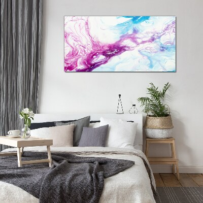 Schilderij op glas Golven van kleur in blauw en roze