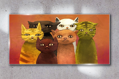 Schilderij op glas Katten in kleurrijke harmonie