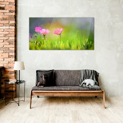 Schilderij op glas Een bloemendroom in pastelkleuren
