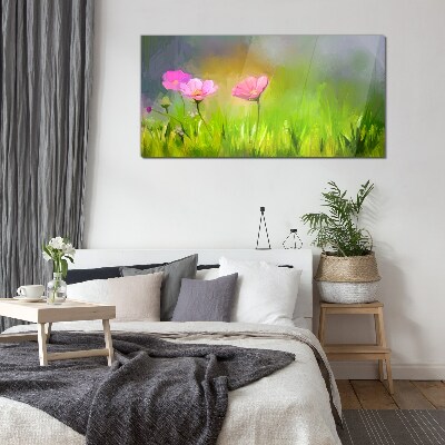 Schilderij op glas Een bloemendroom in pastelkleuren