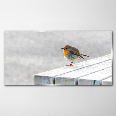 Schilderij op glas Robin op een wit bord