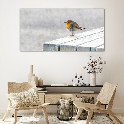 Schilderij op glas Robin op een wit bord