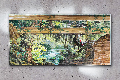 Glas foto Tropisch landschap met een waterval