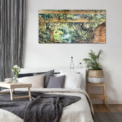 Glas foto Tropisch landschap met een waterval