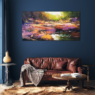 Glas foto Kleurrijk landschap aan de rivier