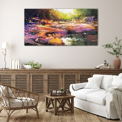 Glas foto Kleurrijk landschap aan de rivier