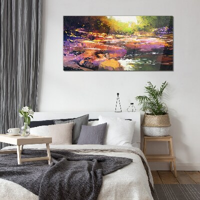 Glas foto Kleurrijk landschap aan de rivier