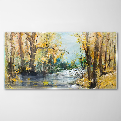 Schilderij op glas Herfstlandschap aan de rivier