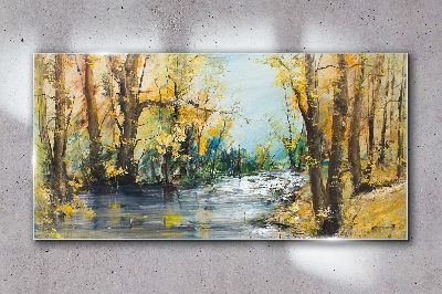Schilderij op glas Herfstlandschap aan de rivier