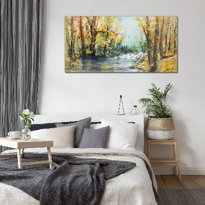 Schilderij op glas Herfstlandschap aan de rivier