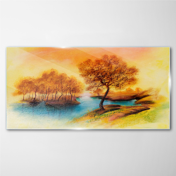 Foto op glas Herfstmelodie aan het water