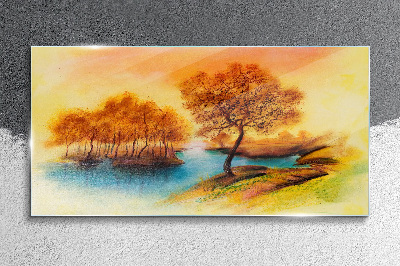 Foto op glas Herfstmelodie aan het water