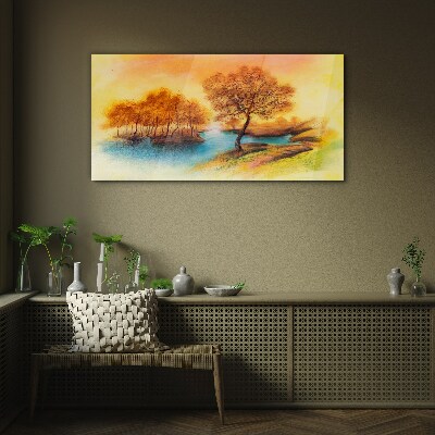 Foto op glas Herfstmelodie aan het water