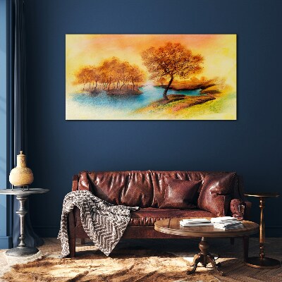 Foto op glas Herfstmelodie aan het water