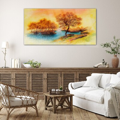 Foto op glas Herfstmelodie aan het water