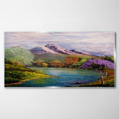 Glas foto Berglandschap met een meer