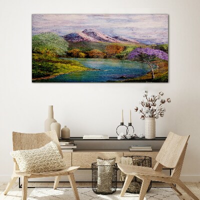 Glas foto Berglandschap met een meer