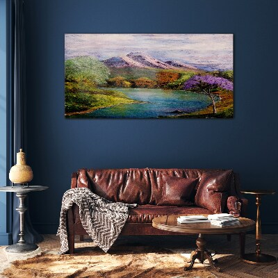 Glas foto Berglandschap met een meer