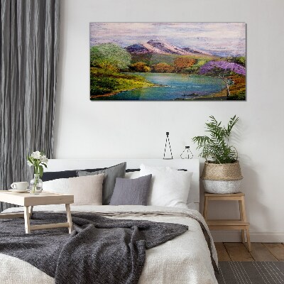 Glas foto Berglandschap met een meer