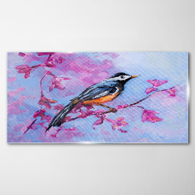 Schilderij op glas Lentevogel op roze takken