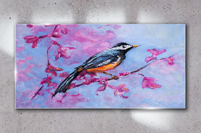 Schilderij op glas Lentevogel op roze takken