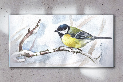 Schilderij op glas Winterzangvogel op een tak
