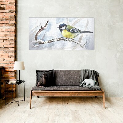 Schilderij op glas Winterzangvogel op een tak