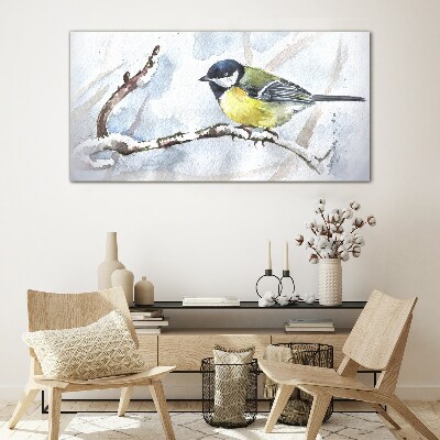 Schilderij op glas Winterzangvogel op een tak