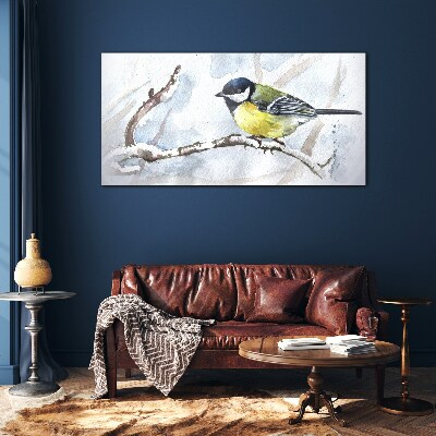 Schilderij op glas Winterzangvogel op een tak
