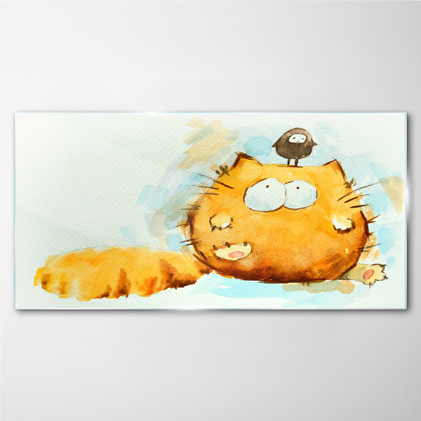 Glas foto Een kat met een vogel