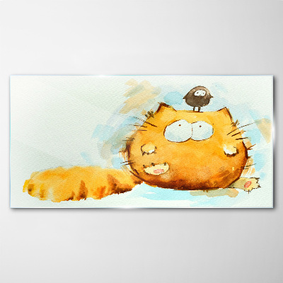 Glas foto Een kat met een vogel