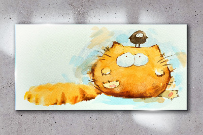 Glas foto Een kat met een vogel