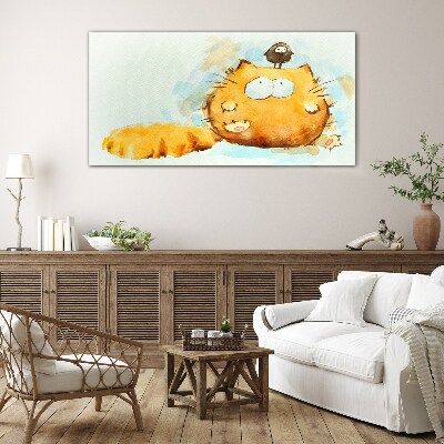 Glas foto Een kat met een vogel