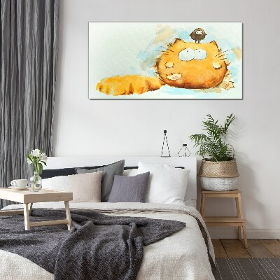Glas foto Een kat met een vogel