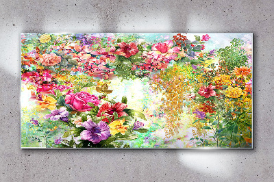Foto op glas Een bloemenparadijs in pastelkleuren