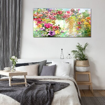 Foto op glas Een bloemenparadijs in pastelkleuren