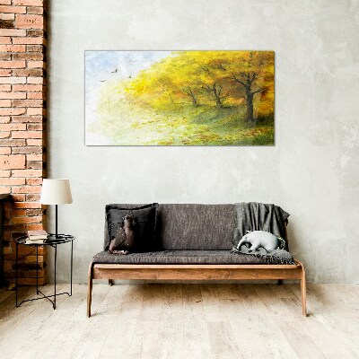 Schilderij op glas Gouden herfst in het park