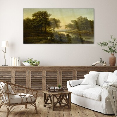 Foto op glas Een vredig landelijk landschap