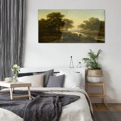 Foto op glas Een vredig landelijk landschap