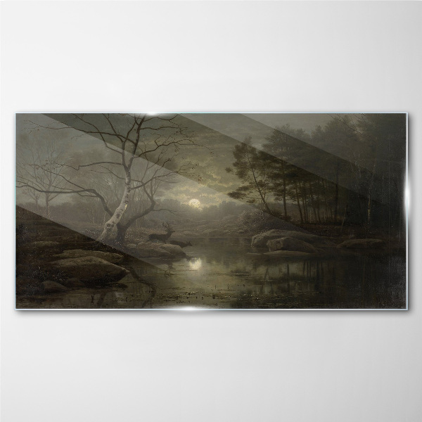 Glas foto Nachtlandschap met een hert